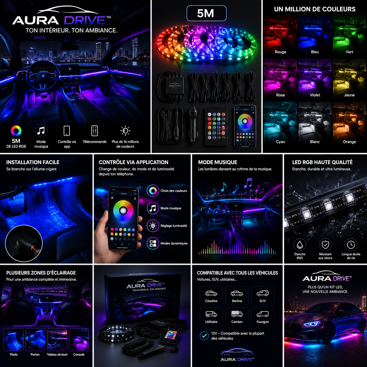 AURA DRIVE™ – Kit LED Ambiance RGB 5M